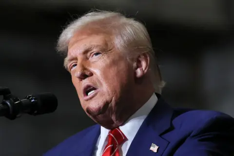 Donald Trump pictured speaking at a rally in Pittsburgh, Pennsylvania