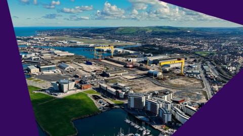 An aerial view of Belfast Harbour in East Belfast