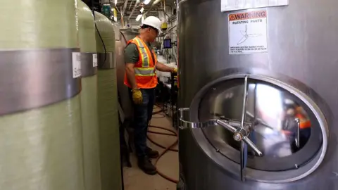 Getty Images Inside the Carbon Capture plant as the Lafarge cement plant has a Low Carbon Energy Demonstration Plant that captures carbon that can be stored in their final cement mix in Bath, on 24 June 2024