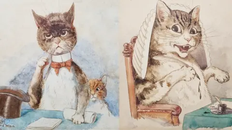 The Cotswold Auction Company  Two drawings by Louis Wain