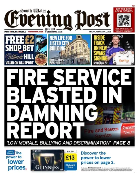 South Wales Evening Post front page of South Wales Evening Post