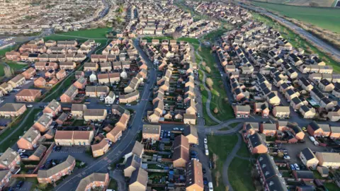 Peterborough from Above Drone image of the housing estate.