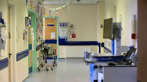 An empty hospital corridor