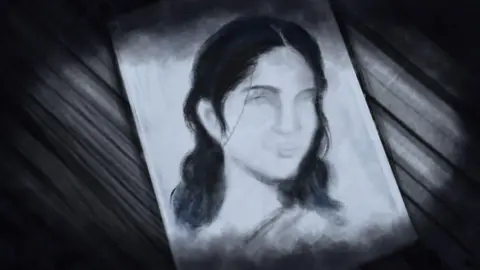 An illustration of a woman with black hair. Her facial features are not clearly delineated