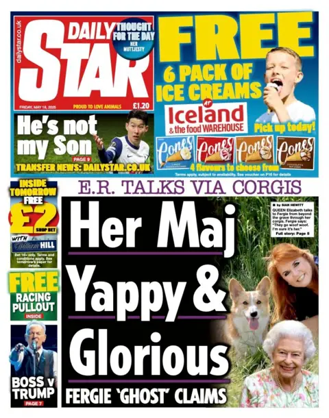 The headline on the front page of the Daily Star reads: "Her Maj Yappy and Glorious".