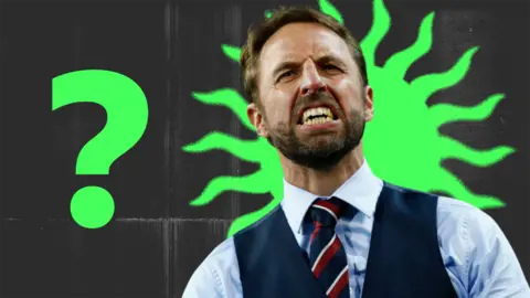 Gareth Southgate next to a question mark