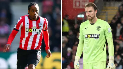 Kyle Walker-Peters and Joe Lumley in action for Southampton