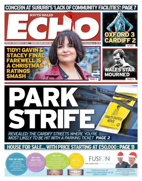 South Wales Echo South Wales Echo front page: Tidy! Gavin and Stacey final farewell is a Christmas ratings smash. Park strife - revealed: The Cardiff streets where you're most likely to be hit with a parking ticket. 