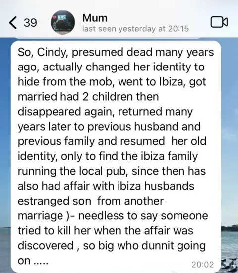 Yasmin Rufo WhatsApp message from Yasmin's mother which explains the back story of a current soap plot line