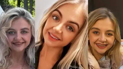 Three images of a blonde girl smiling 