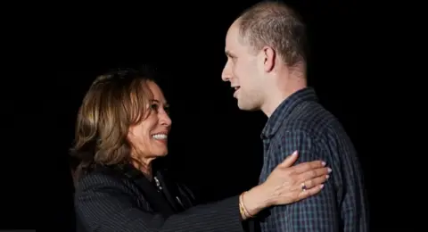 US Vice-President Kamala Harris greets Evan Gershkovic, who was released from detention in Russia, upon his arrival at Joint Base Andrews in Maryland. Photo: 1 August 2024