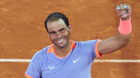 Rafael Nadal celebrates after his win over Alex de Minaur