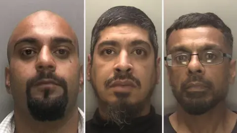West Midlands Police A mugshot collage of three men with black goatees