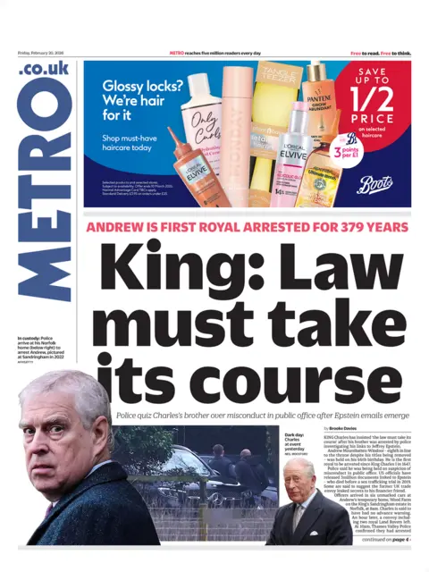 The front page of the Metro reads: 
