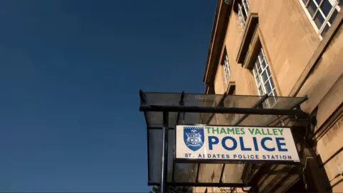 Getty Images A Thames Valley police station is pictured, with a focus on a large white sign that reads "Thames Valley Police: St Aldates Police Station". 