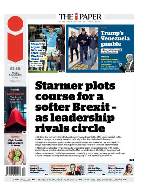 The headline on the front page of the i Paper reads: "Starmer plots course for a softer Brexit - as leadership rivals circle"