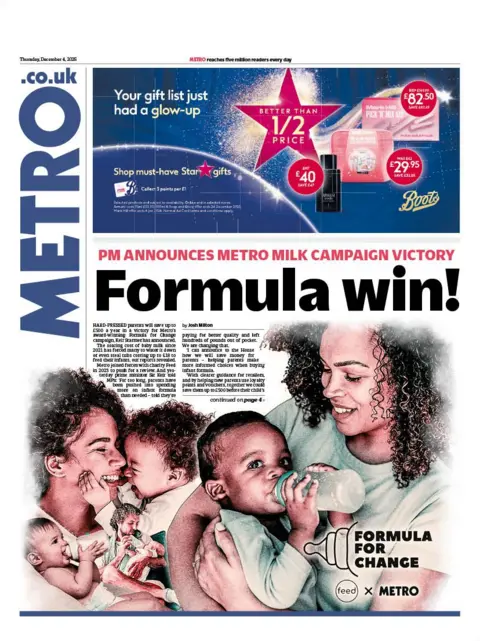 "Formula win!" reads the headline on the front page of Metro.