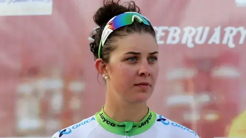 Getty Images Melissa Hoskins of Australia stand on the podium after stage one of the 2014 Ladies Tour of Qatar