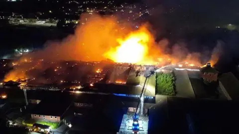 Lancashire Fire and Rescue Service Drone image of the fire at night