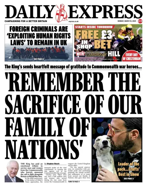 The front page of the Daily Express for Monday 10 March 2025.