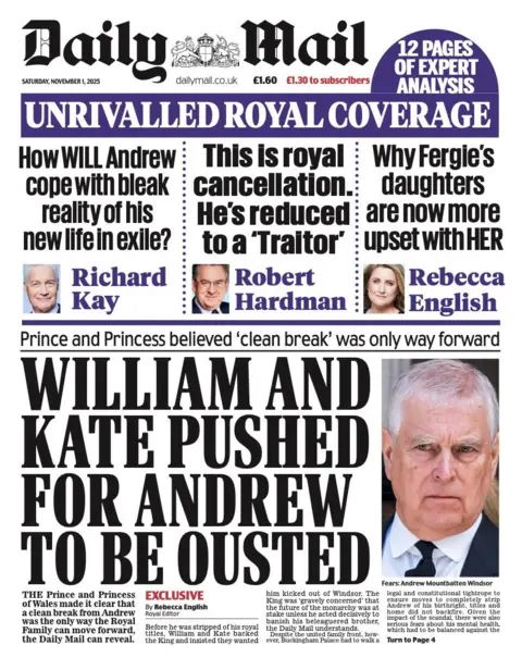 “William and Kate pushed for Andrew to be ousted”.
