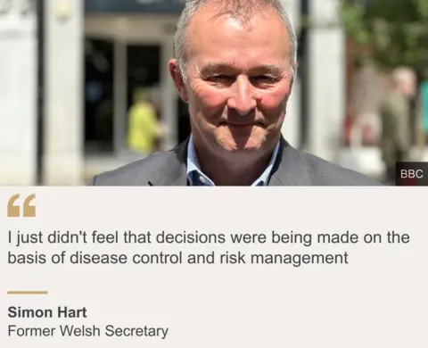 "I did not think that decisions were being made on the basis of disease control and risk management."Source: Simon Heart, Source Description: Former Welsh Secretary, Image: Simon Heart, Blue Shirt and Gray Jacket