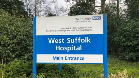 PA Media West Suffolk Hospital entrance sign