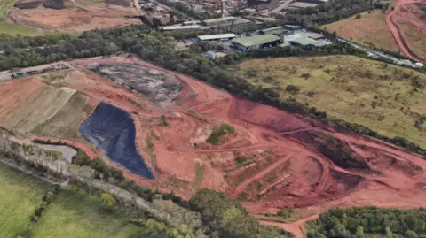 LDRS An aerial shot Highfields Waste Disposal Site showing dirt and green fields surrounding the site.