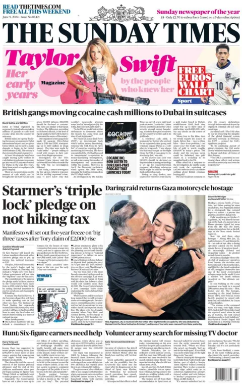 Starmer's triple lock' pledge on not hiking tax, reads the Sunday Times