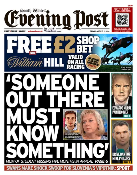 South Wales Evening Post Front page of South Wales Evening Post