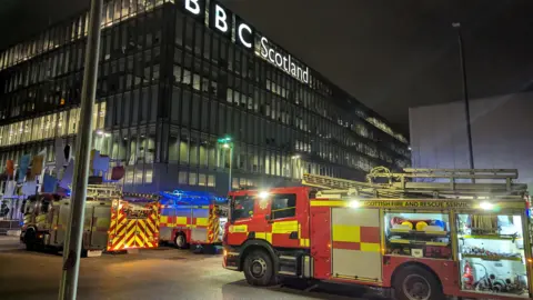 Fire engines outside the BBC building