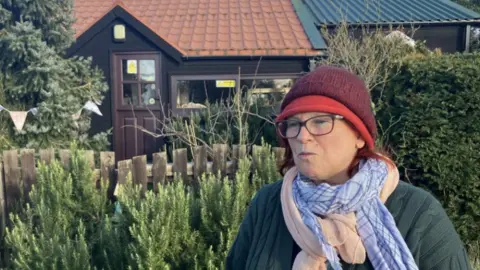 Lara King Katie Teakle standing outside her chalet at the Humberston Fitties