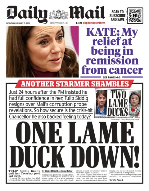 The headline on the front page of the Daily Mail reads: "One lame duck down!"