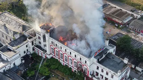Dan Jessup An aerial view of a fire at a disused convent.