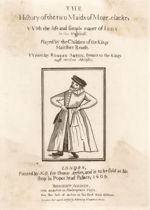 Alamy Printed programme for one of Robert Armin's own plays with a large wood cut portrait of him in the centre. 