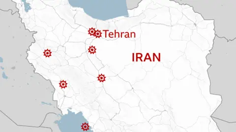 BBC Map shows locations of strikes across Iran verified by the BBC