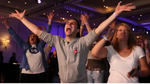 PA Media Better Together campaigners observe  the No victory