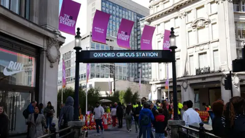 PA A view of Oxford Street in central London, as vehicles have been prohibited from accessing a half-mile stretch of the road from Oxford Circus to Orchard Street between noon and 8pm for the event called This Is Oxford Street, to showcase Mayor of London Sir Sadiq Khan's pedestrianisation plan.