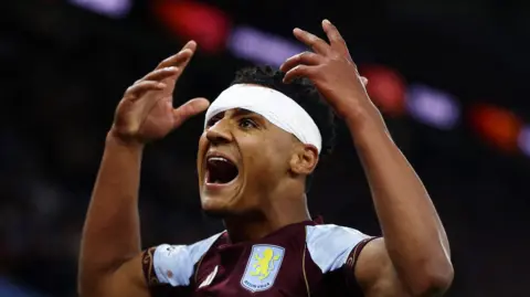 Action Images/Reuters Ollie Watkins celebrates after beating Nottingham Forest in the Europa League semi-final.