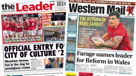 Wrexham Leader and Western Mail front pages
