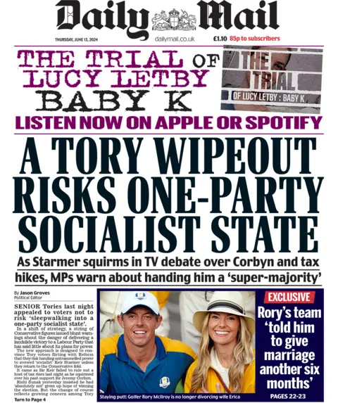 Daily Mail headline: "A tory wipeout risks one-party socialist state"