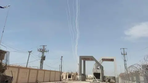 Handout Rockets are seen launched from the Rafah area in the southern Gaza Strip, May 26, 2024