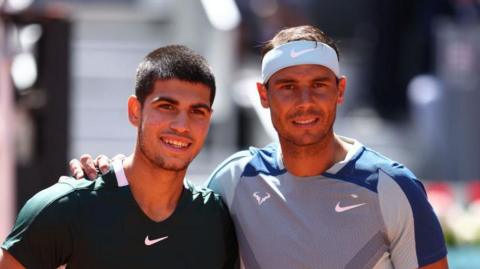 Carlos Alcaraz and Rafael Nadal at the Madrid Open in 2022