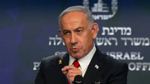 Israeli Prime Minister Benjamin Netanyahu speaks during a press conference