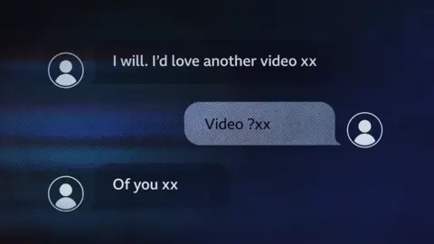 BBC/CPS A police evidence photo of a phone with a message exchange between Neil Foden and Child A, which reads: "I'd love another video xx", to which the girl replies: "video? xx". Neil Foden replies: "Of you xx"