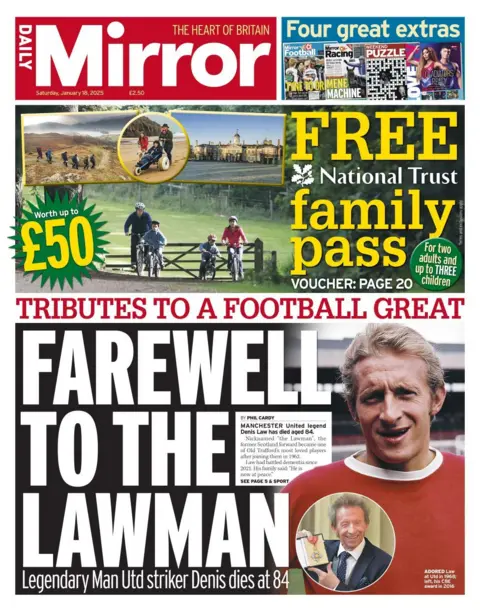 Front page of Daily Mirror on 18 January 2025