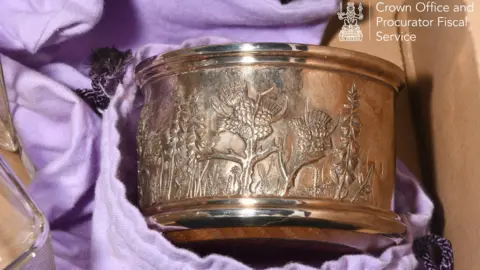 COPFS Decorative silver cup with engraved floral design in soft pouch