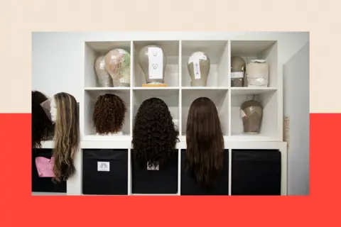 Getty Images Various wigs are seen in a workshop 