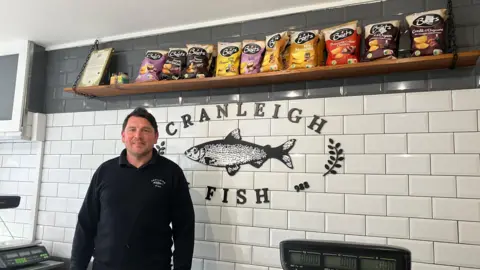 LDRS Fishmonger Steve Duffell inside Cranleigh Fish shop