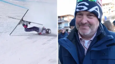 Lindsey Vonn is on the left and a supporter is on the right.